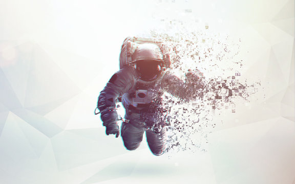 Astronaut in outer space modern minimalistic art. Dualtone, anaglyph. Elements of this image furnished by NASA