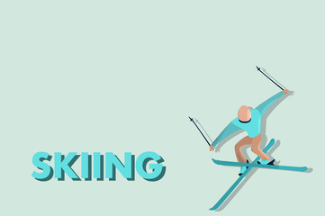 Comic skier in jump. Flat sport character