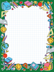 bunner cell sheet in cage with set of different school things vector bag apple