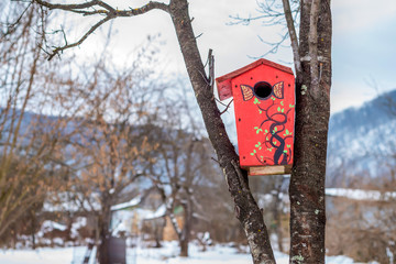 Red funny birdhouse