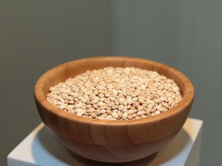 Pearl Barley inside Wooden Bowl