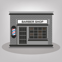 Barber vintage shop old building facade icon retro style.
