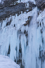 Scenic frozen waterfall in Slovenia