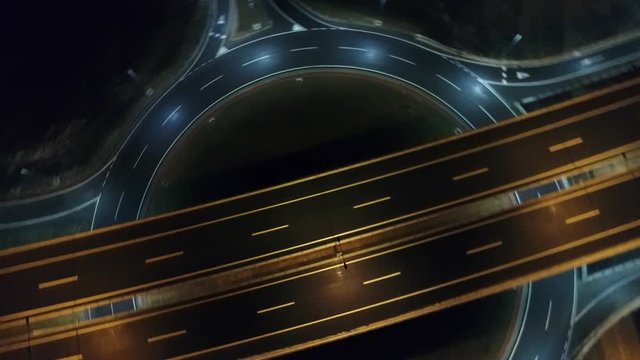 aerial view of highway empty road city  street in night