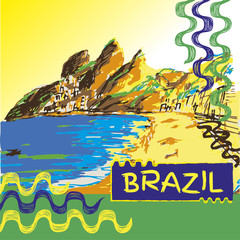 Brazilian hand drawn sketch. Ipanema style concept and logo.