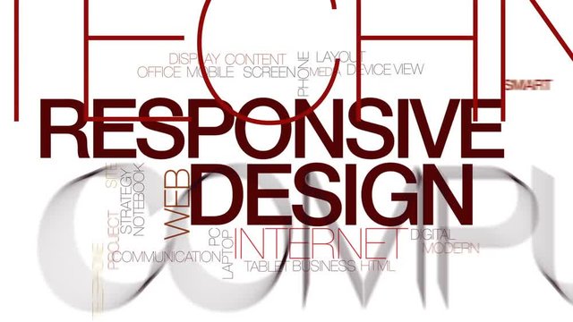 Responsive design animated word cloud, text design animation. Kinetic typography.
