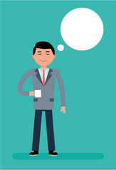 Young Manager holding a Cup of coffee and dreams.  Cartoon vector flat-style illustration