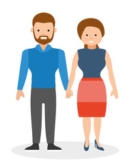 Fototapeta premium Happy couple holding hands and smiling. European cute family. Cartoon vector flat-style illustration. 