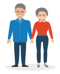 Happy elderly couple holding hands and smiling. European cute family. Cartoon vector flat-style illustration. 