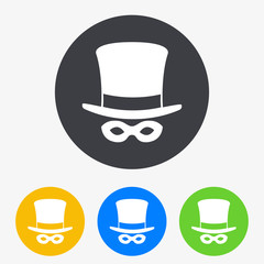 Icono plano chistera con antifaz en circulo varios colores