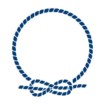 Icono plano circulo de cuerda con nudo azul en fondo blanco