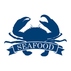 Icono plano SEAFOOD en cangrejo azul en fondo blanco