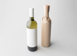 Wine bottles on a gray background