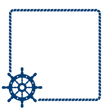 Icono plano timon con marco de cuerda azul en fondo blanco