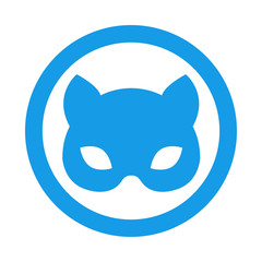 Icono plano mascara de gato en circulo color azul