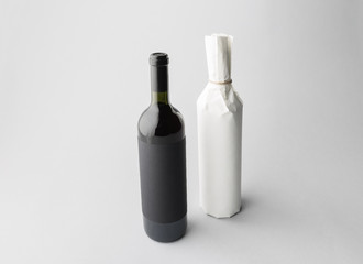 Wine bottles on a gray background