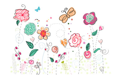 Obraz premium Spring colorful abstract doodle flowers