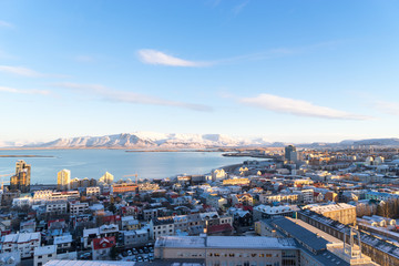 Fototapeta na wymiar View of Reykjavik from the top of the Hallgrimskirkja Cathedral
