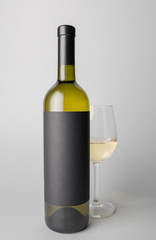 Front view of the wine bottle and wine glass