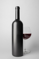 Front view of the wine bottle and wine glass