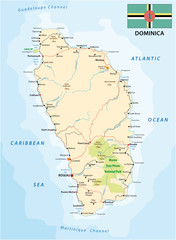 dominica road vector map with flag, Lesser Antilles