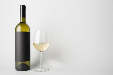 Front view of the wine bottle and wine glass