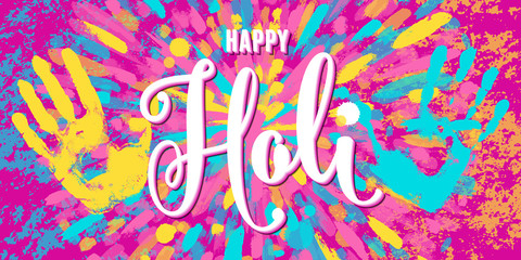 Vector illustration of happy holi festival of colors greeting horizontal banner