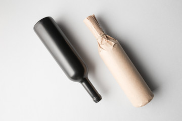 Top view of two wine bottles