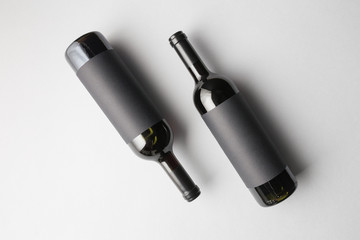 Top view of two wine bottles
