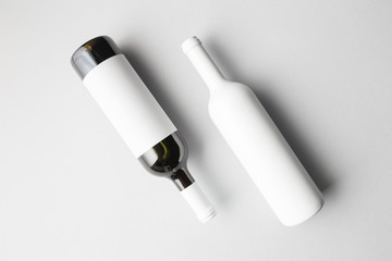 Top view of two wine bottles