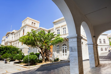 Obraz premium Greek town Ermoupoli, Syros island, Cyclades, Greece