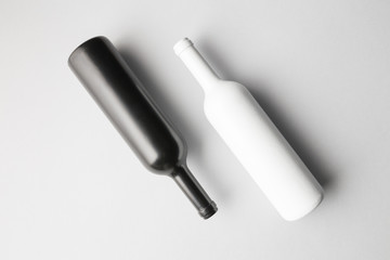 Top view of two wine bottles