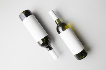 Top view of two wine bottles