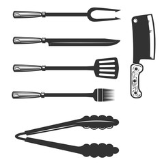Set of bbq and grill tools isolated on white background. Design
