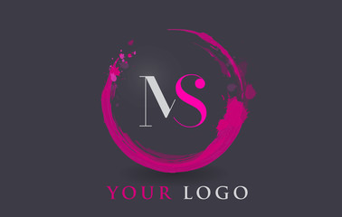 MS Letter Logo Circular Purple Splash Brush Concept.