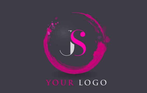 JS Letter Logo Circular Purple Splash Brush Concept.