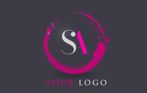 SA Letter Logo Circular Purple Splash Brush Concept.