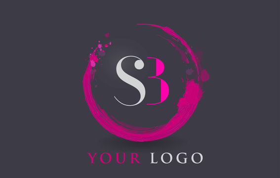 SB Letter Logo Circular Purple Splash Brush Concept.