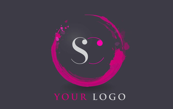 SC Letter Logo Circular Purple Splash Brush Concept.