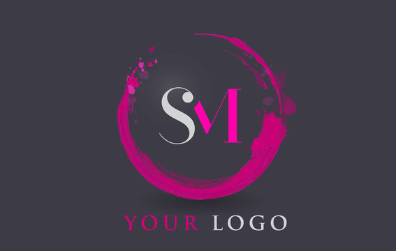 SM Letter Logo Circular Purple Splash Brush Concept.