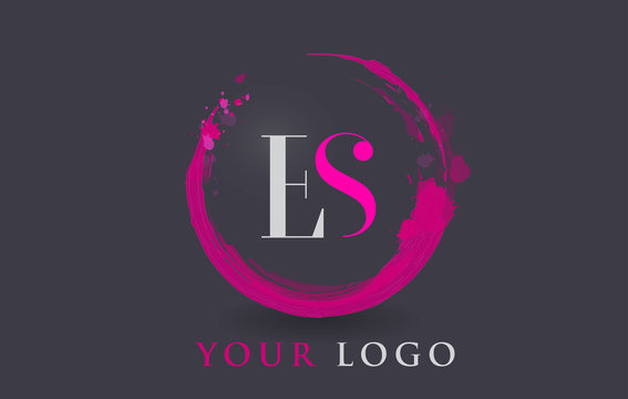 ES Letter Logo Circular Purple Splash Brush Concept.