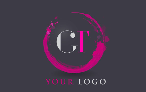 GT Letter Logo Circular Purple Splash Brush Concept.