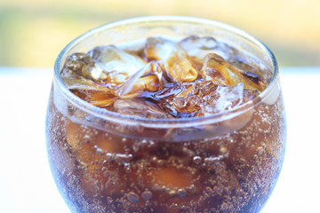 cola with ice in glass ready for drink to make you fresh