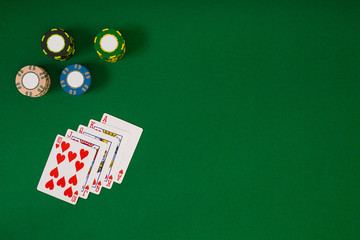 Banner template layout mockup for online casino. Green table, top view on workplace.