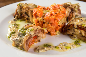 Roasted Rabbit Roulade with Carrot and sauce