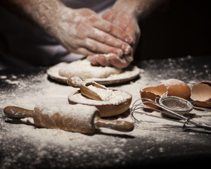 Baker prepares bread.