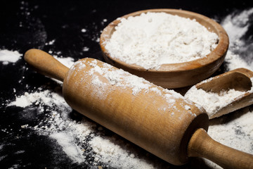Flour and kitchen utensils