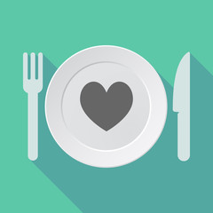 Long shadow tableware with  the heart poker playing card sign