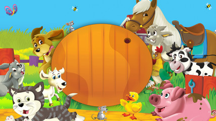 Happy and funny animals on the farm having fun together - illustration for children