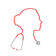 Stethoscope head woman / 3D illustration of stethoscope tubing forming female head